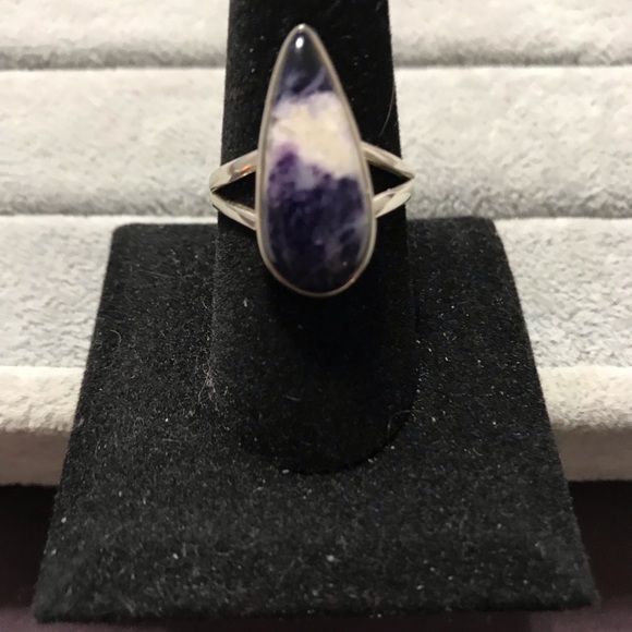 New Sterling Silver Purple Teardrop Mexican Morado Violet Flame Opal Ring Sz 9 - Picture 5 of 15